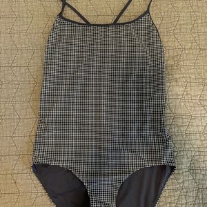 COS Navy Grid Cross Back 1-Piece Swimsuit